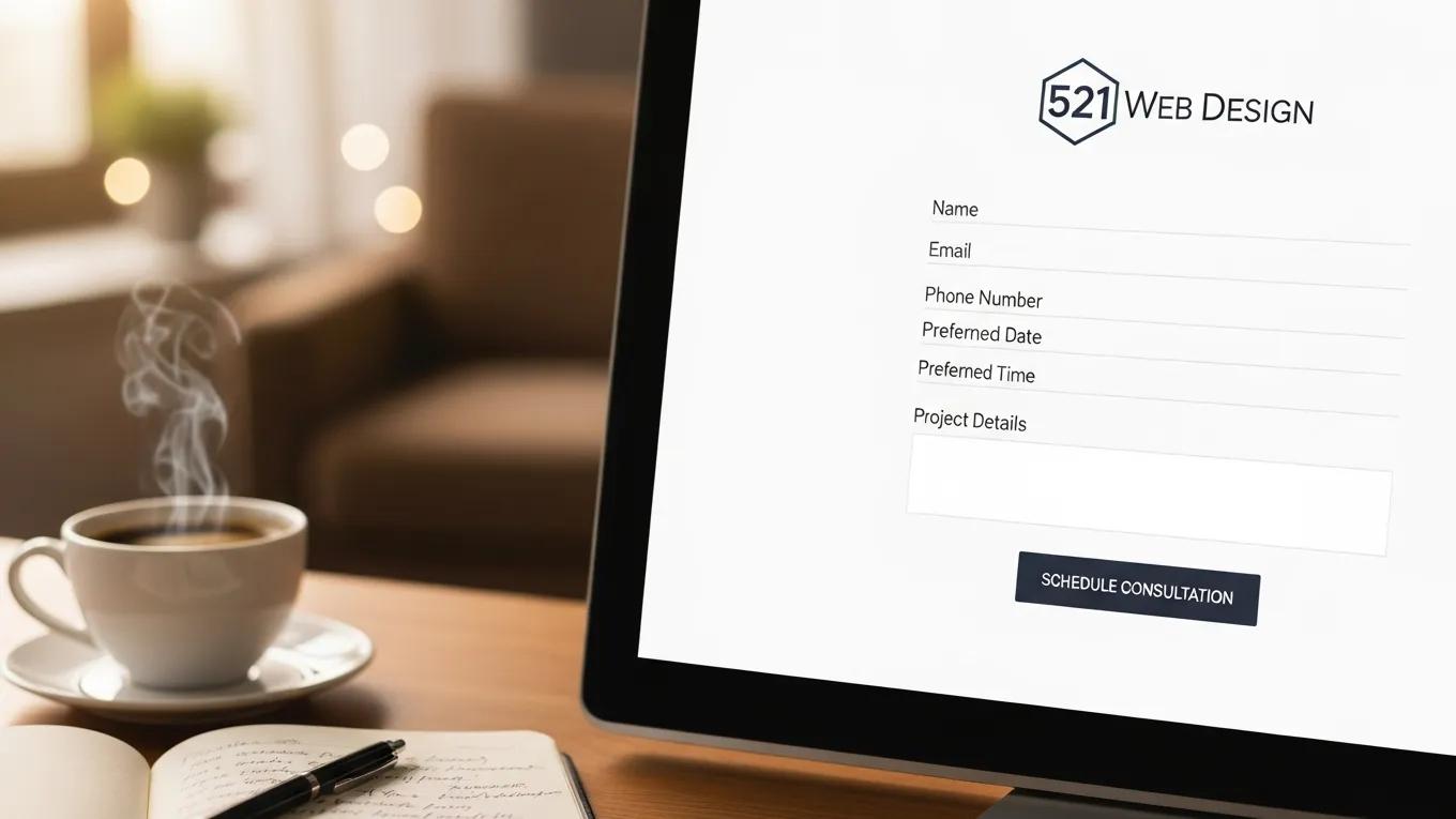 Close-up of a booking page for scheduling a web design consultation