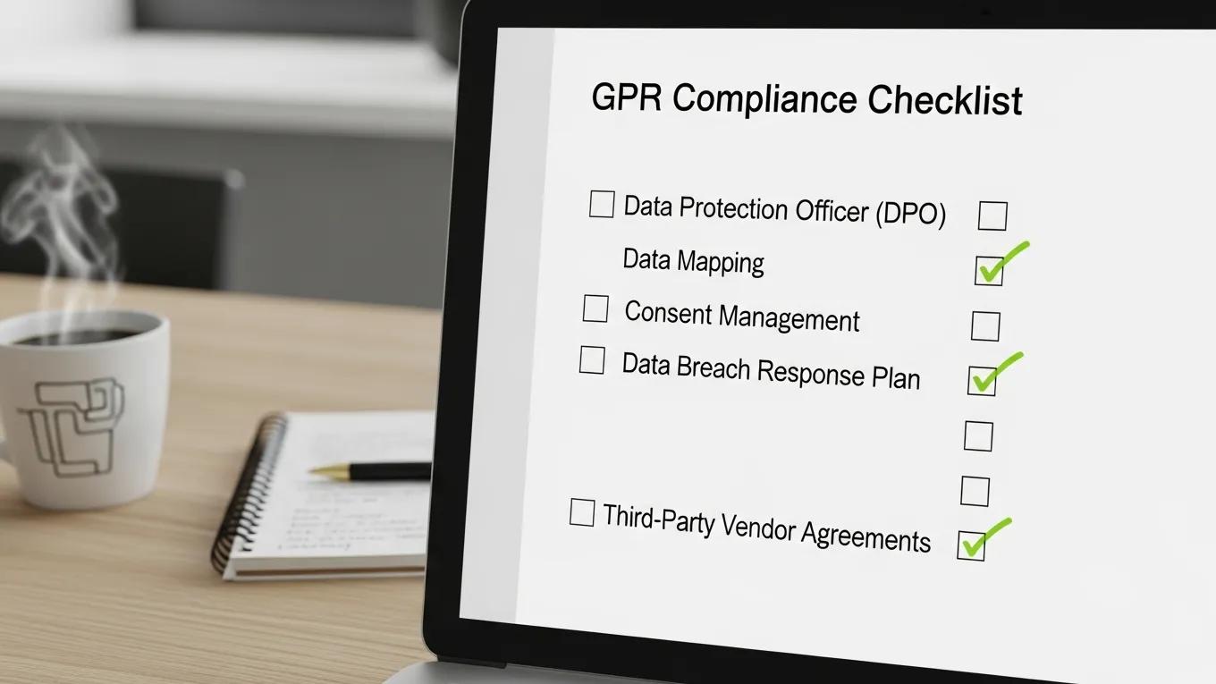 Close-up of a computer screen with GDPR compliance checklist in a workspace