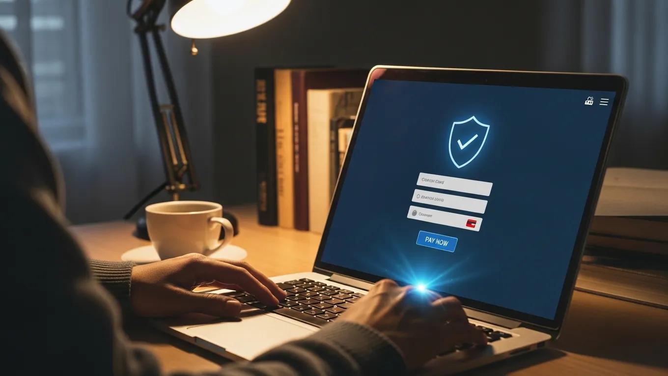 Customer making a secure online payment on a laptop