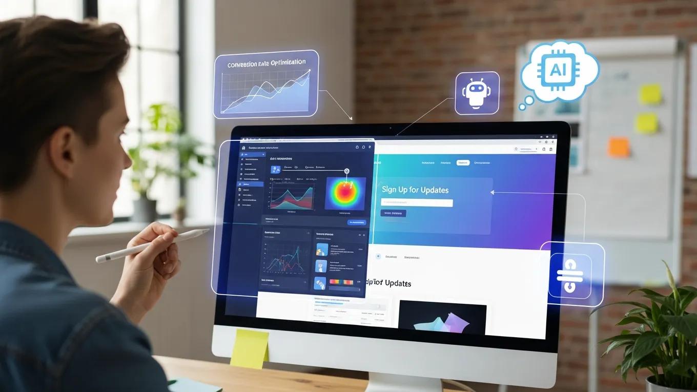 Designer integrating AI tools with web design for demand generation