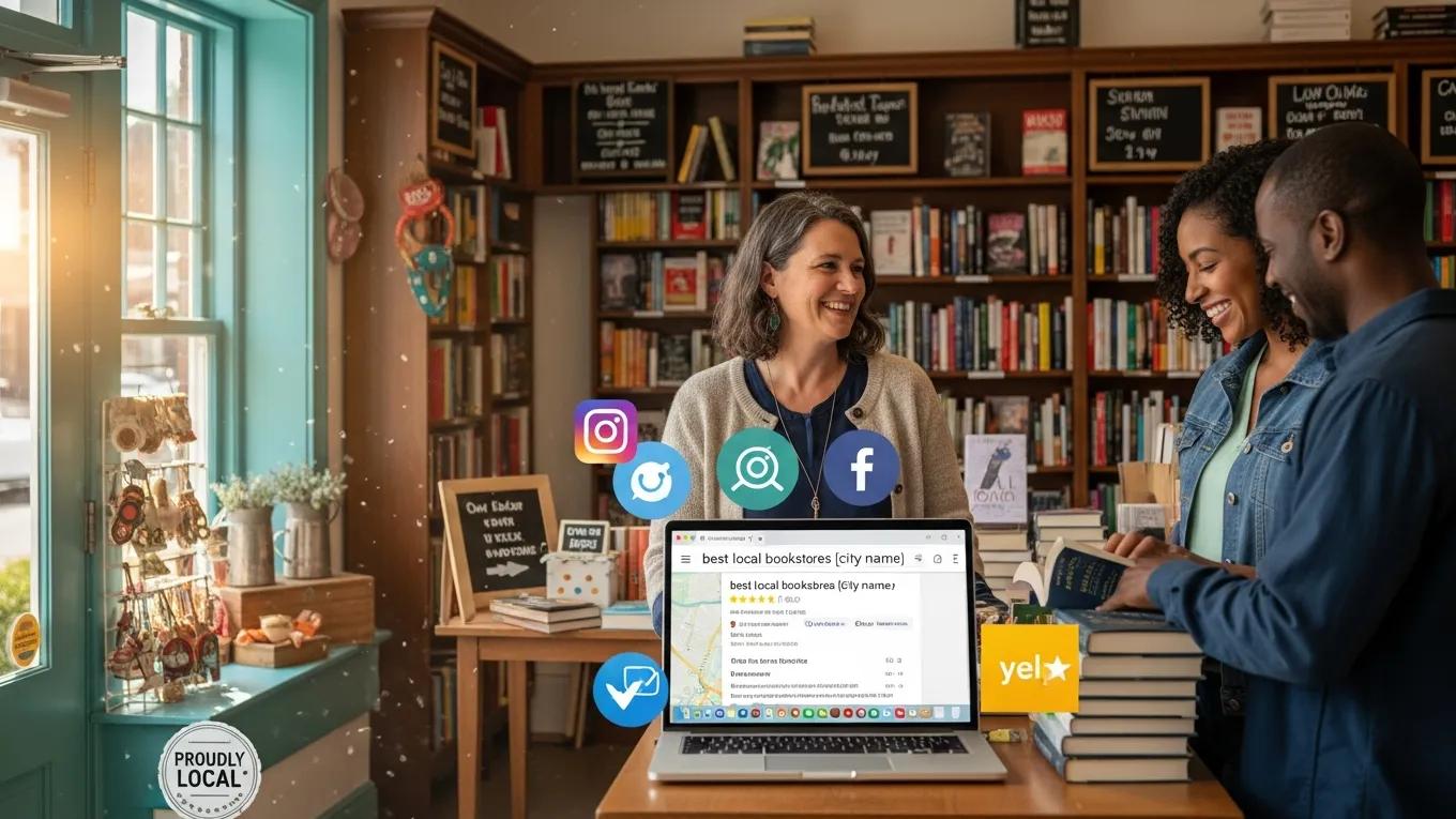 Small business owner interacting with customers, highlighting the benefits of local SEO
